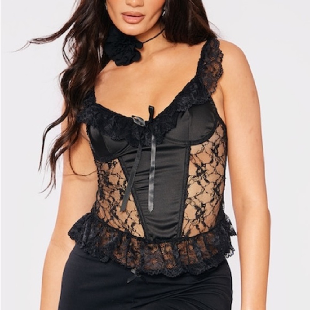 PrettyLittleThing Lace Satin Insert Bow Detail Corset